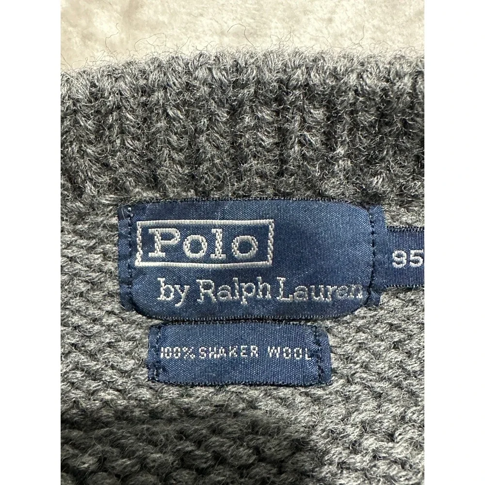 VTG 90s Polo Ralph Lauren Shaker Wool Knit Sweater Grey Heavy Men 95 Medium EUC‎